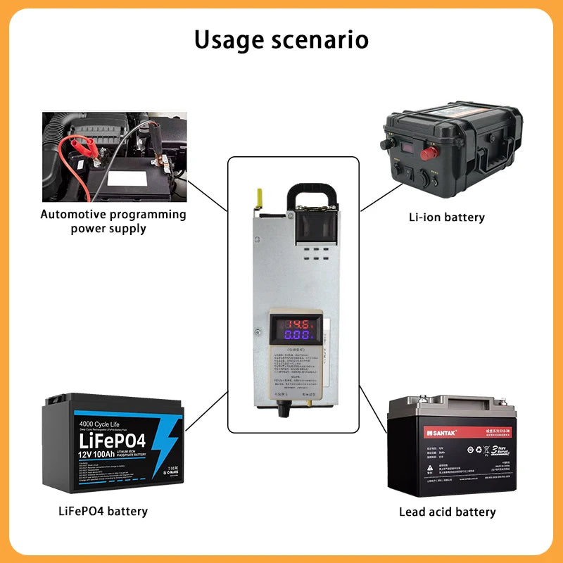 Lifepo4 Charger 12V 62A 60A Lithium Battery Charger 110V-240V Input 3-15V Adjustable Quick Fast Adapter for Lifepo4 Battery