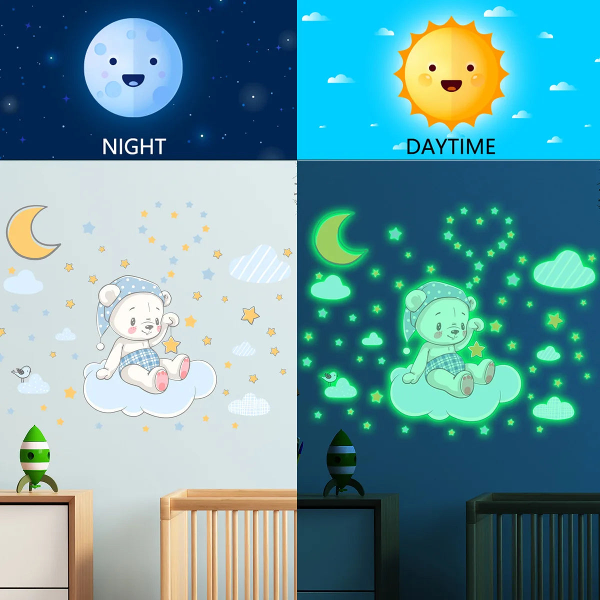 Cartoon Luminous Wall Stickers Glow In The Dark Fluorescent Rainbow Wall Decal For Kid Rooms Bedroom Ceiling Nursery Home Decor