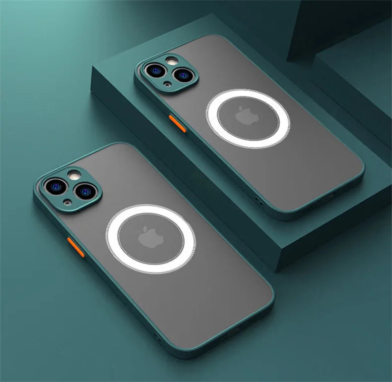 for iPhone 16 15 14 13 12 11 Pro Max Plus Mini XS XR SE 7 8 Case Wireless Charge Magnetic Magsafe Skin Matte Cover Shell Fundas