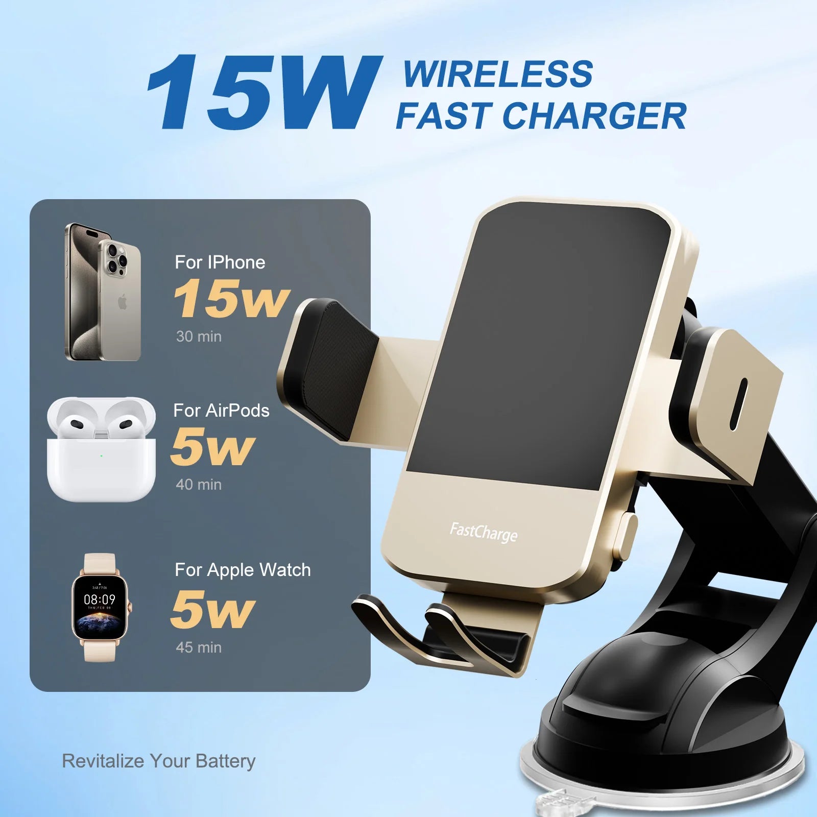Wireless Car Charger Phone Holder 15W Fast Charge Station Mount Phone For IPhone 16 15 14 13 12 Pro Max 11 XR XS Samsung Galaxy