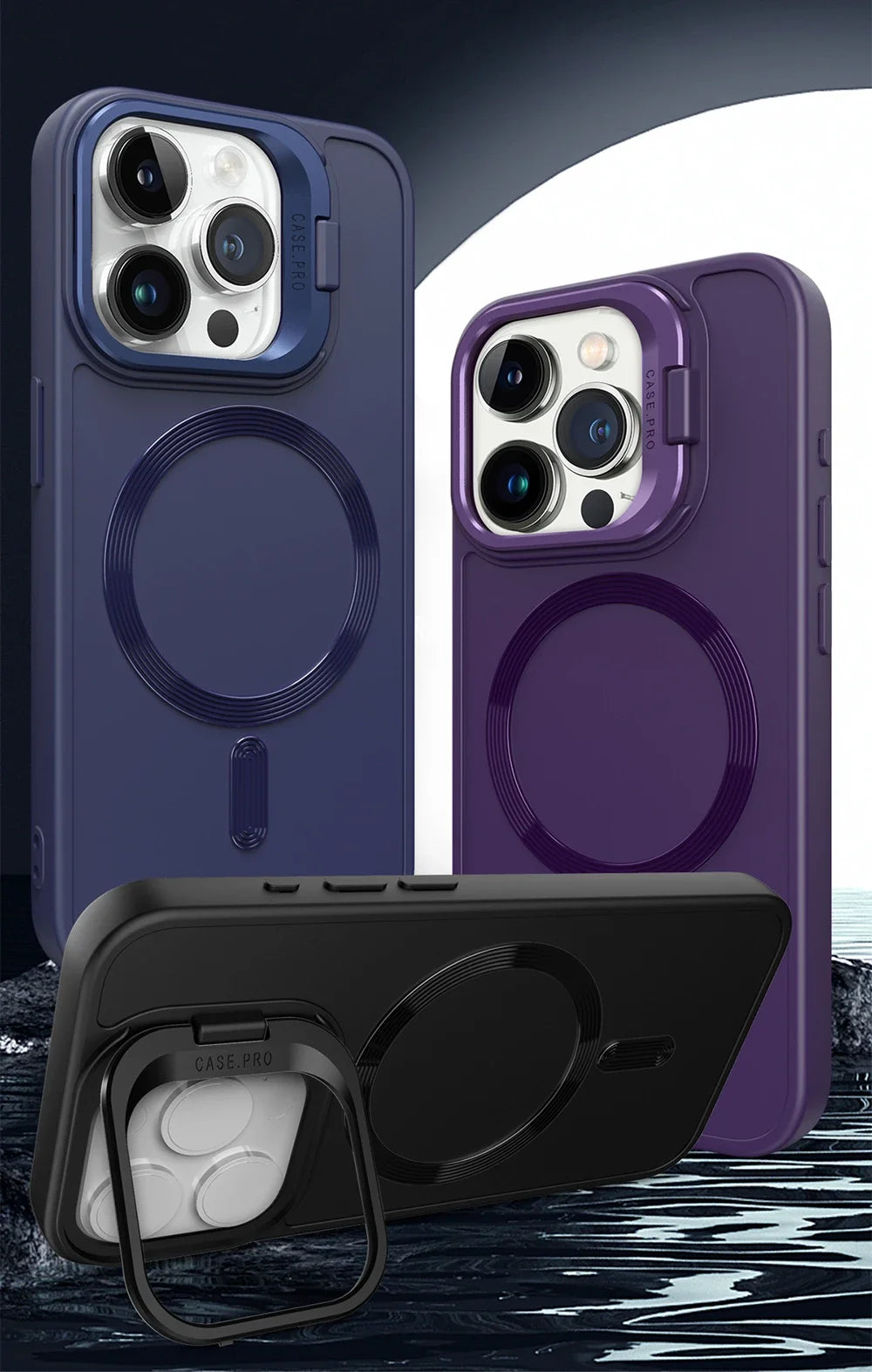 Stand Case for iPhone 16 15 14 13 12 11 Pro Max Cover Magnetic for Magsafe Wireless Charge Shell Camera Holder Soft Matte Fundas