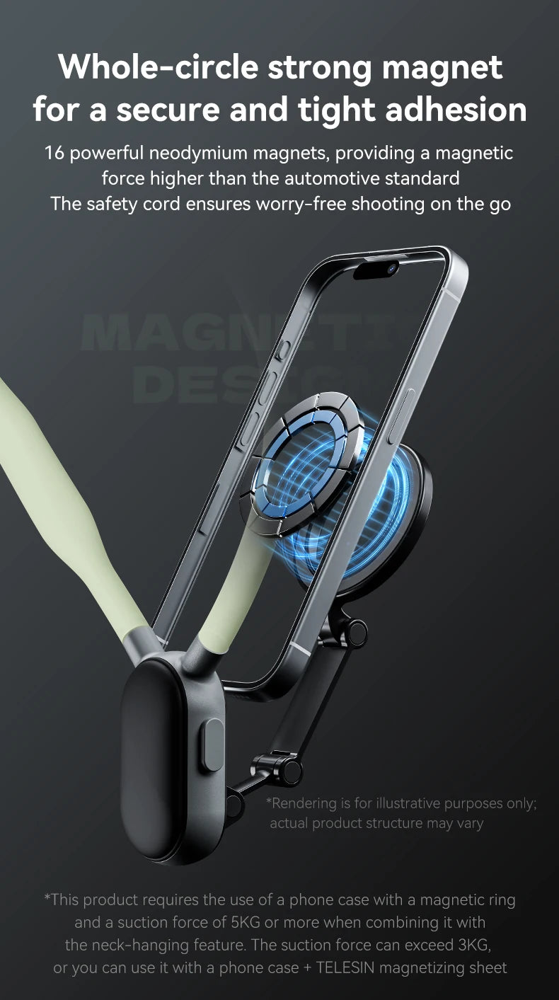 TELESIN Silicone Phone Magnetic Neck Mount Quick Release Hold for Iphone 17 16 15 14 13 SAMSUNG HUAWEI XIAOMI Phone Accessories