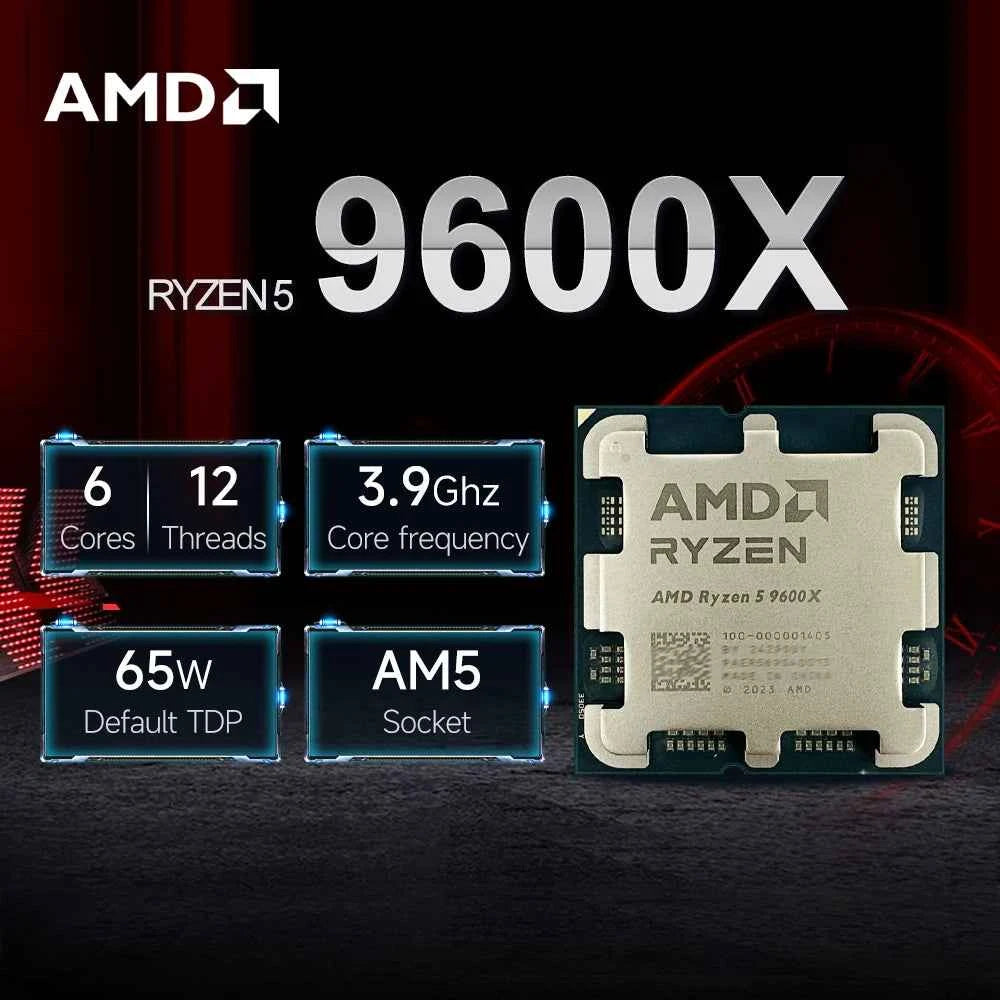 NEW AMD Ryzen 5 9600X L3=32M 4NM DDR5 5.4GHz 6-Core 12-Thread R5 9600X Processor 65W Gaming CPU Socket AM5 Without Cooler