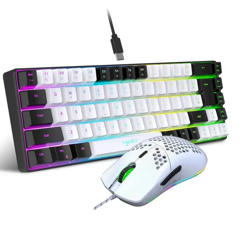 Ergonomic 68-Key Mini Wired Keyboard with RGB Backlit and Optical Mouse, Compact Gaming Kit for PS4, Xbox, PC, Laptop, Mac