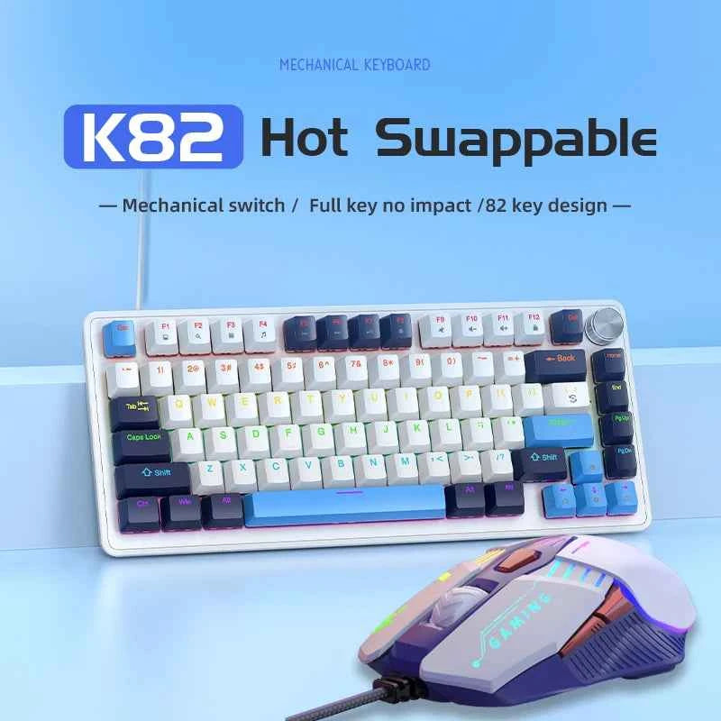 APAYADO K82, 75% Mechanical Keyboard Wired with Media Knob, Hot-Swap, ABS Cap Transparent Character Backlighting