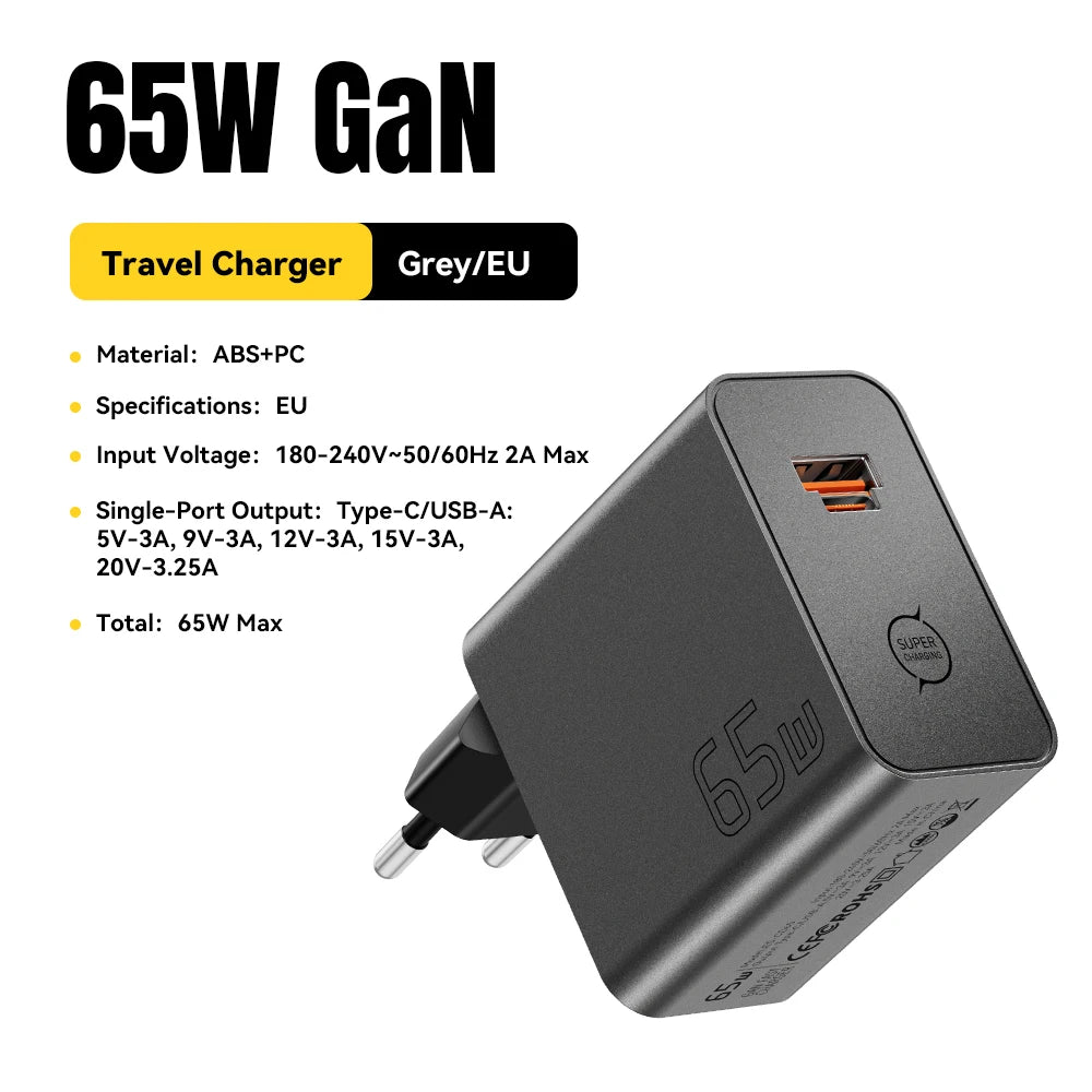 ESSAGER 65W GaN Charger PD3.0 PPS QC4.0 Fully Compatible for iPhone 17 16 Samsung S26 MacBook Air Huawei Laptop PD Fast Charger