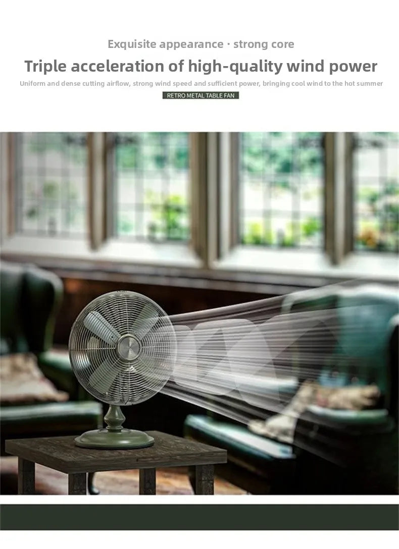 Vintage Desk Fan 12 Inch – Retro Metal Bladeless Fan with 3 Speeds, Quiet Desk Fan for Home Office Classic antique fan
