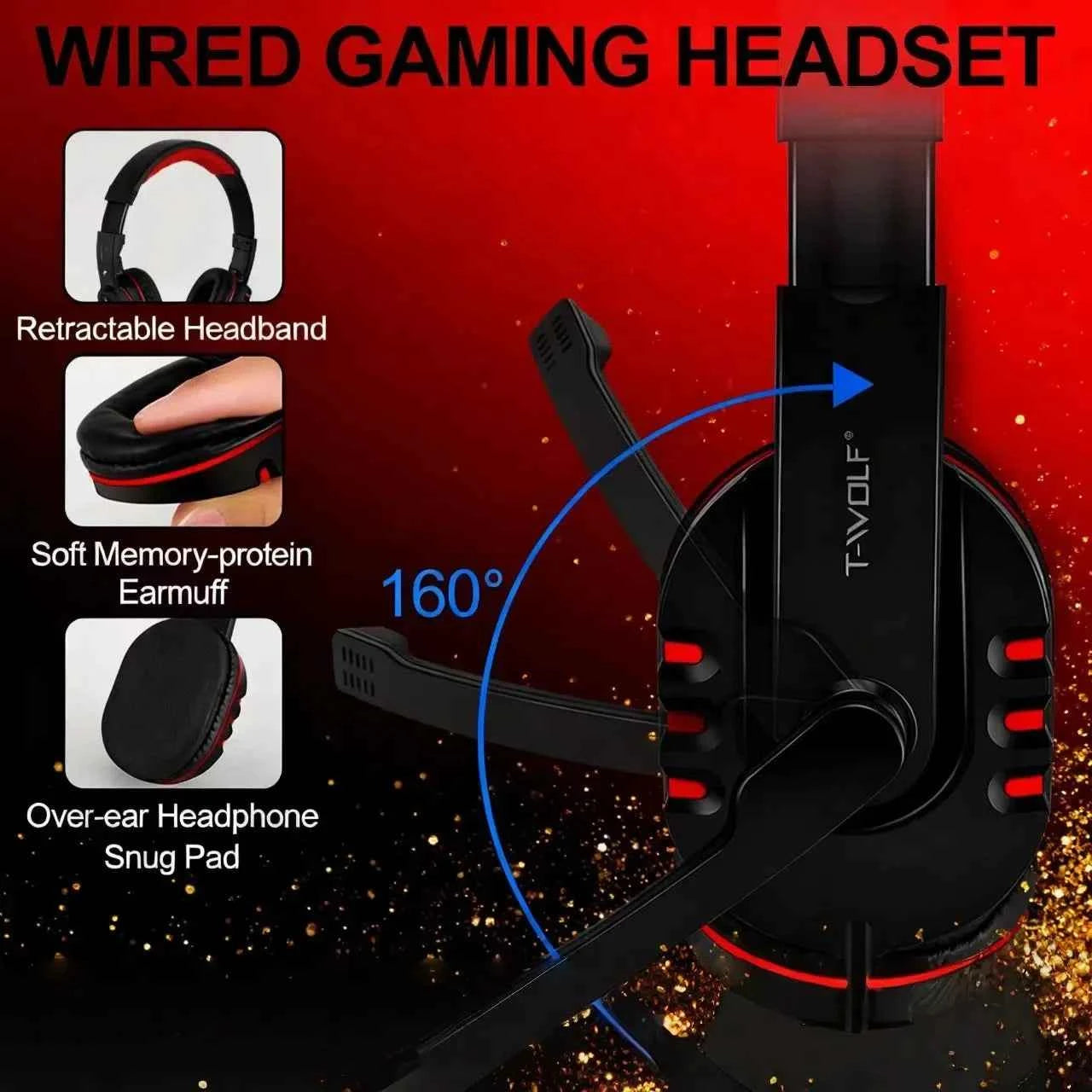 T-WOLF Thunderwolf TF880 Wired Keyboard, Mouse, Headphones and Audio Five-piece E-sports Game Enjoy Super Fast Moving Speed.