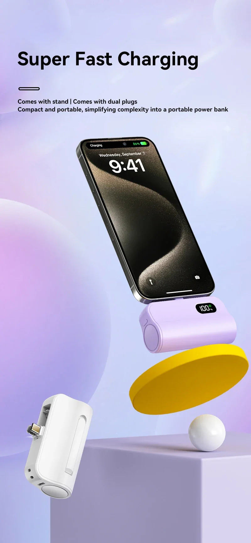 50000mAh Mini Capsule High Capacity Power Bank Portable Wireless Fast Charging External Battery for iPhone Xiaomi Huawei Samsung