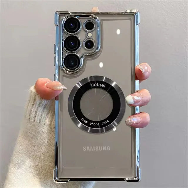 For Magsafe Plating Phone Cases For Samsung Galaxy S26 S25 S24 S23 S22 Ultra S21 Plus FE Note 20 Shockproof Clear Magnetic Cover