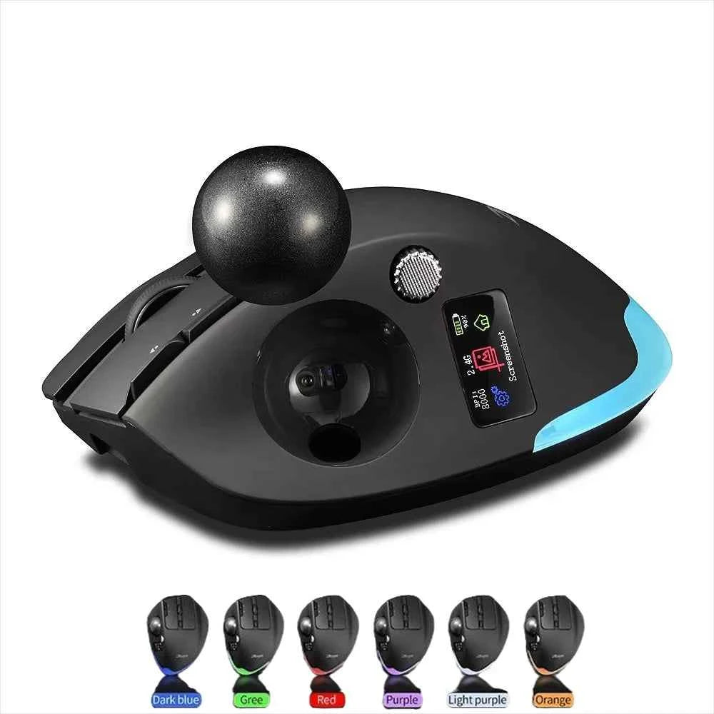 Tri-mode Wireless Trackball Mouse 8 Programmable Buttons Multifunctional Ergonomic Mice RGB Backlit Mouse with Display Screen