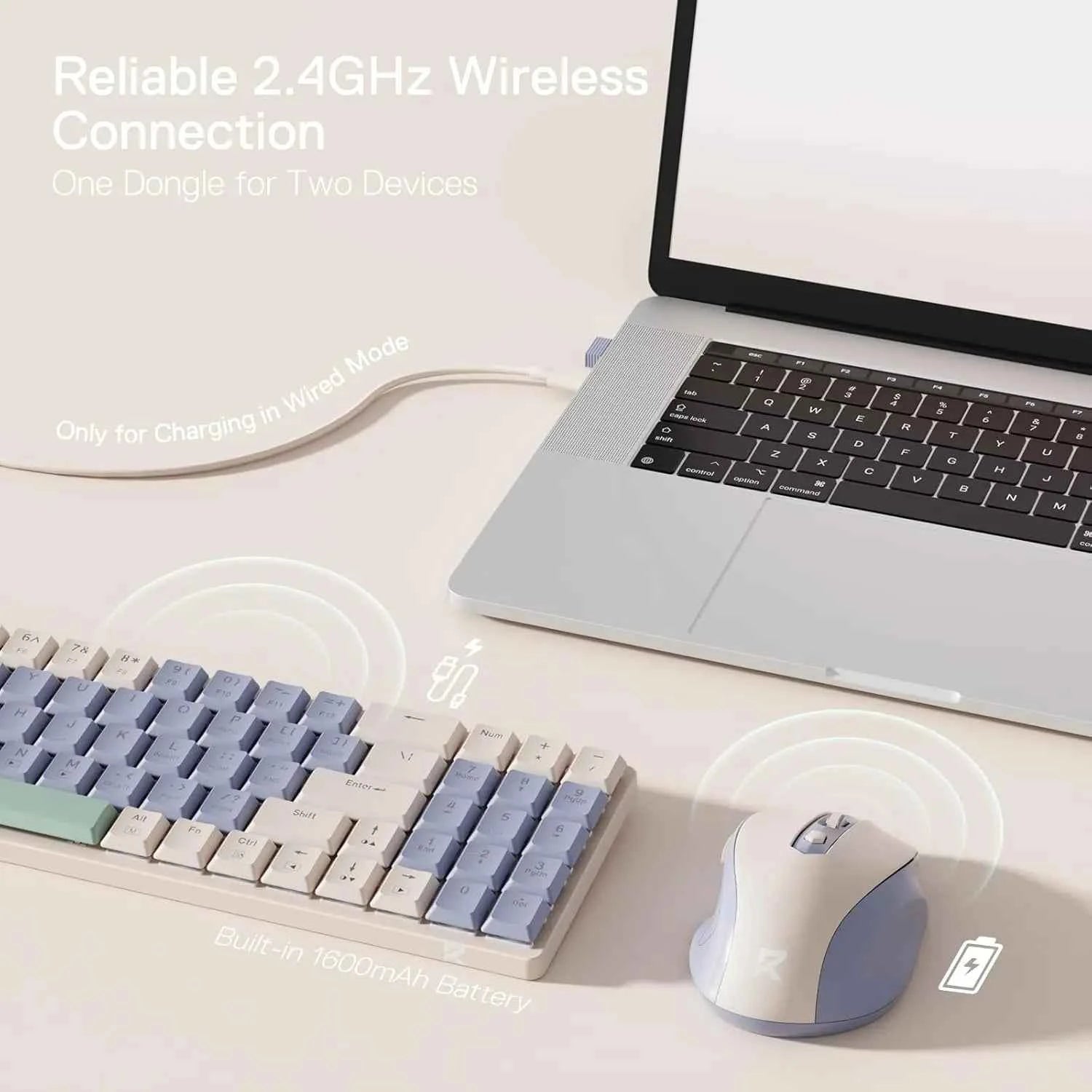 Redragon BS8772 Wireless Keyboard and Mouse Combo,78 Keys 2.4Ghz Wireless Low-Profile Mechanical Keyboard/2400 DPI Ergonomic Mou