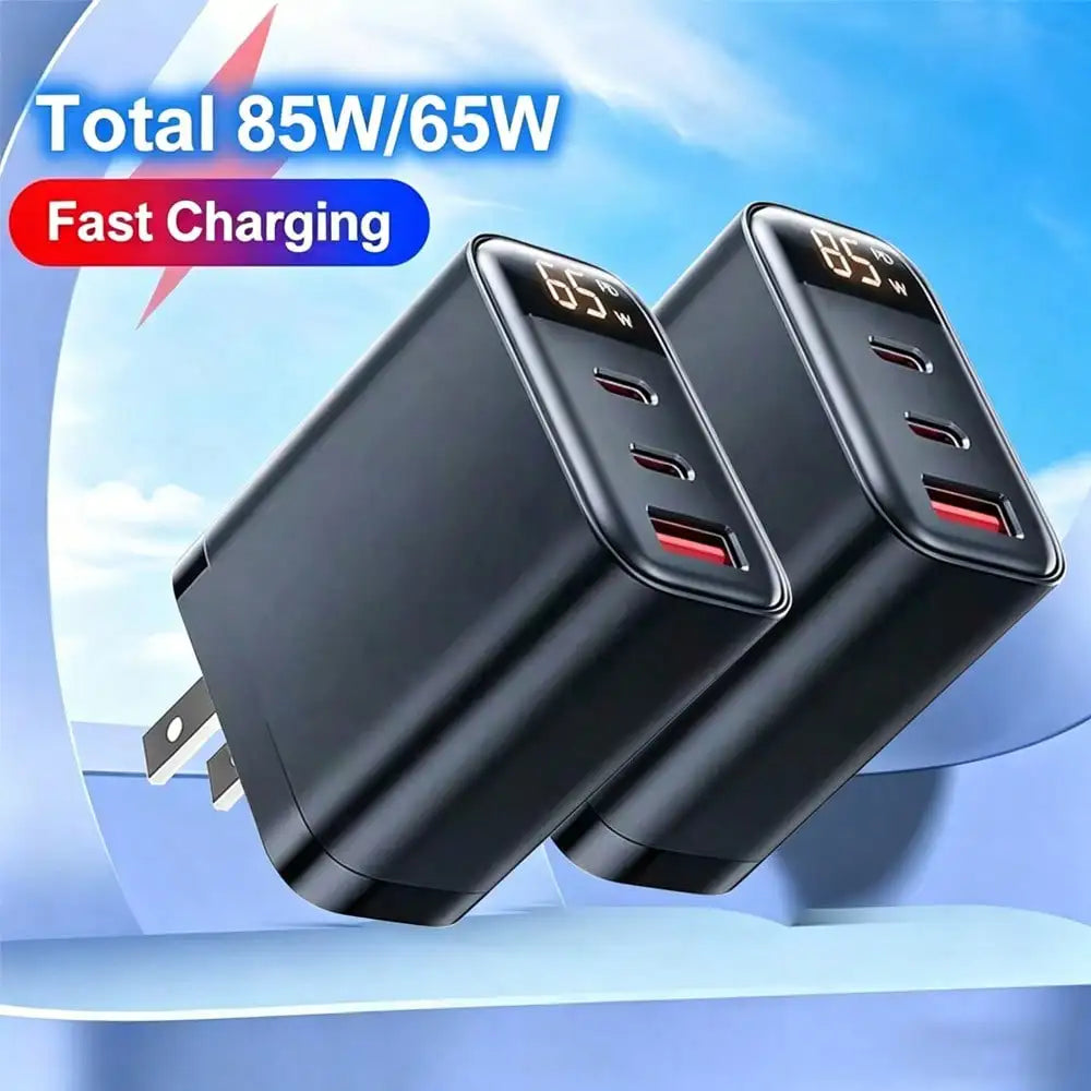 85W 65W GaN Fast Charger 3 Ports USB C PD QC4.0 Wall Charger Portable Travel Multi Port Phone Laptop Fast Charging Adapter For iPhone Samsung Android