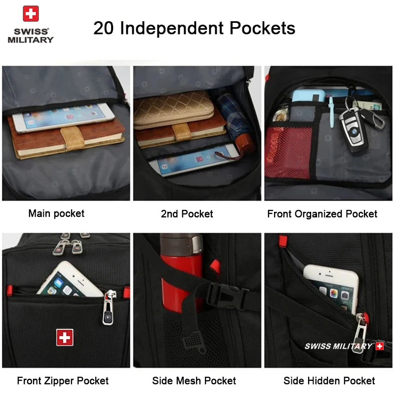 SWISS MILITARY Fashion Travel Multifunction Large Capacity Male Bag Usb Charging Waterproof 23 inch Laptop Backpack Men Mochila