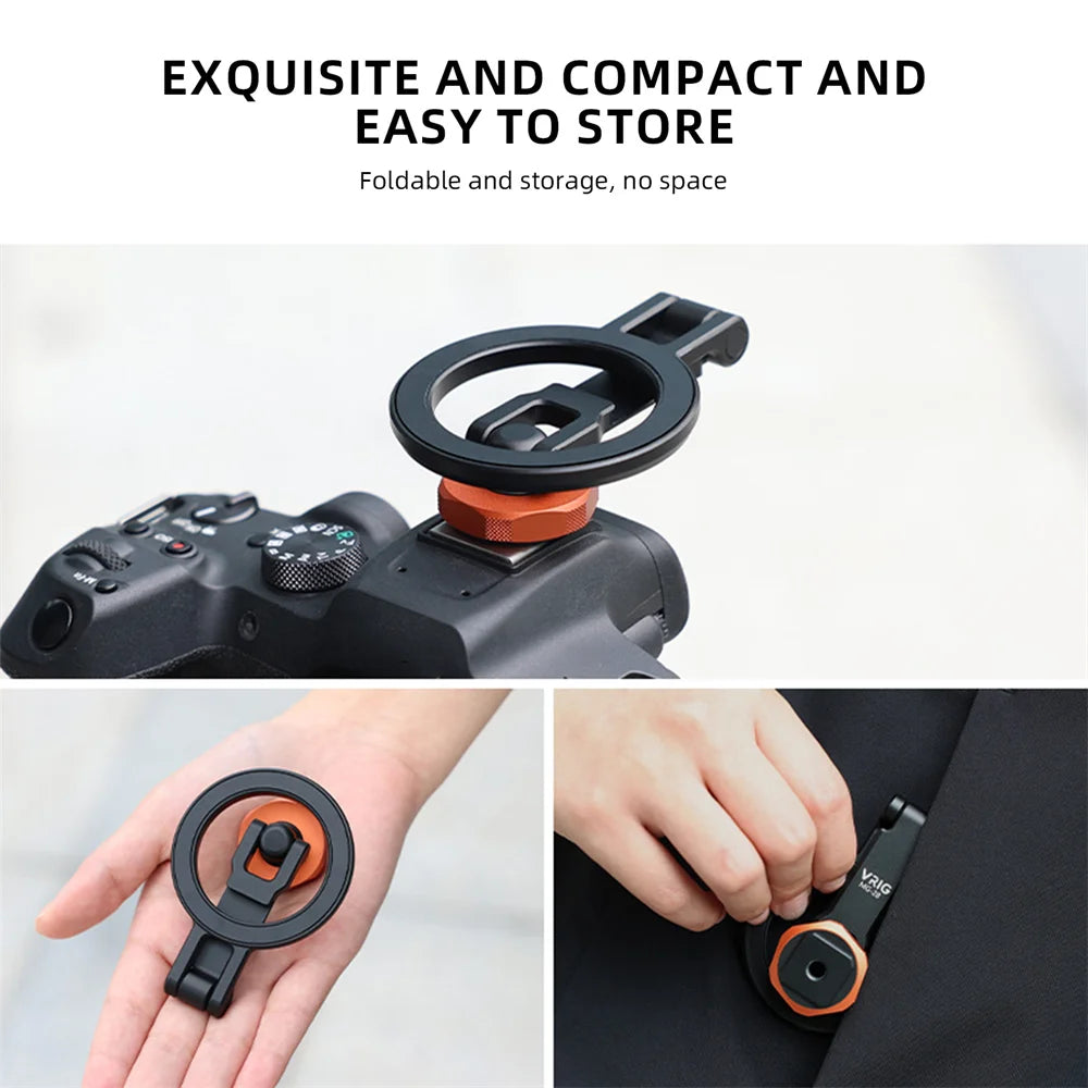 VRIG Magnetic Cold Shoe Mount Phone Holder W 1/4 Phone Tripod Mount for MagSafe iPhone 16 15 14 Samsung Camera Mic Light Monitor