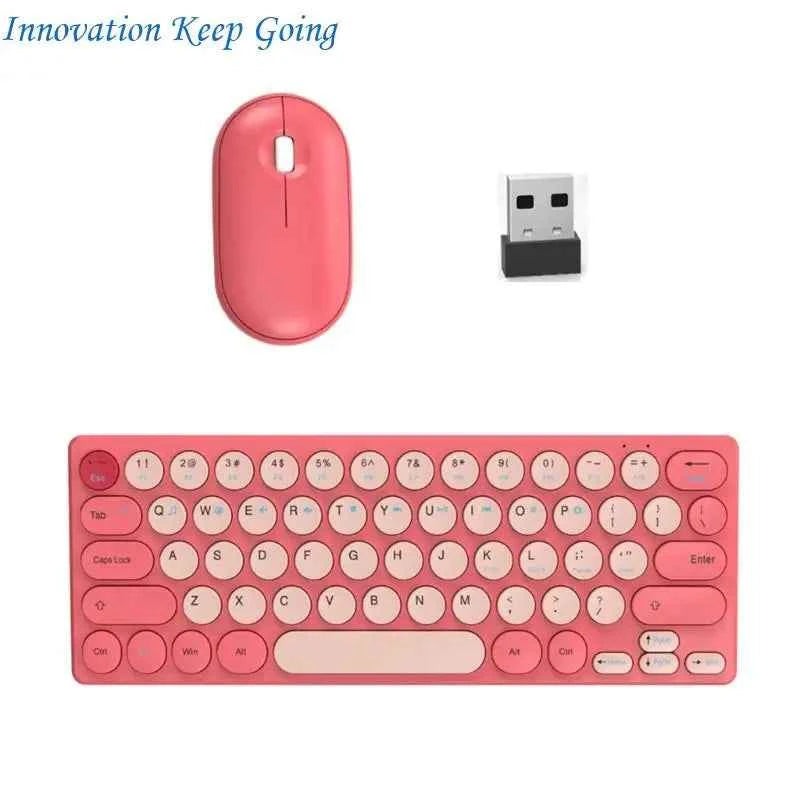 E65C Silents Clicks Mouse Wireless Keyboards Set Round Design 64Keys Portable For Desktop Notebook