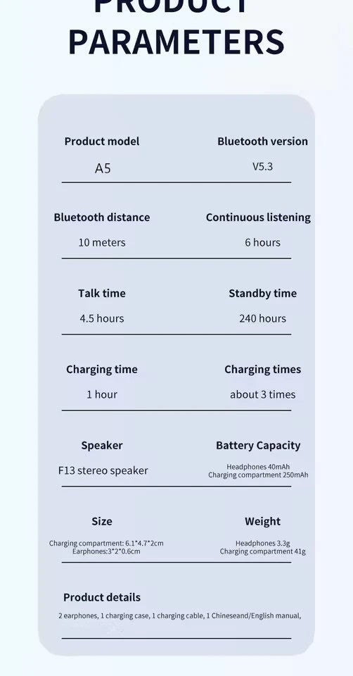 UEESFIT A5 TWS Wireless Bluetooth Earphones Noise Cancelling ANC Earbuds Sports Headphones HiFI Stereo Sound Headset With Mic