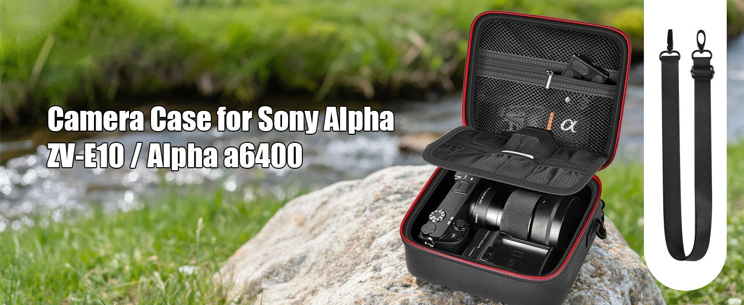 Hard Camera Case for Sony ZV-E10 A6400 A6000 A6100 A6600 A6500 (Medium,Kit Lens Only),Protective Bag with Shoulder Strap & Divid