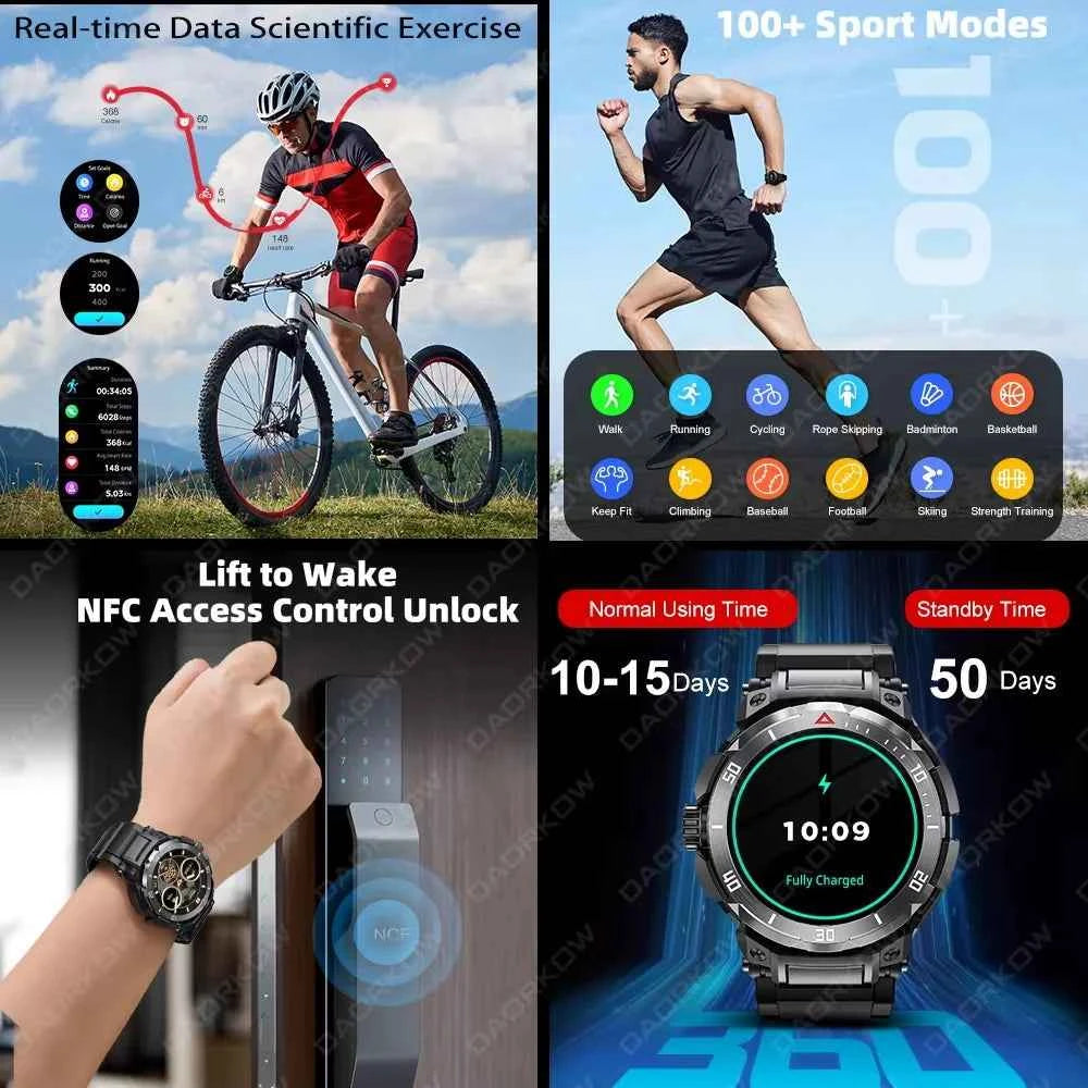New 3 in 1 Smart Watch for Men With TWS Headset Rugged Military Bluetooth Call Fitness Tracker IP67 Waterproof for Android iOS