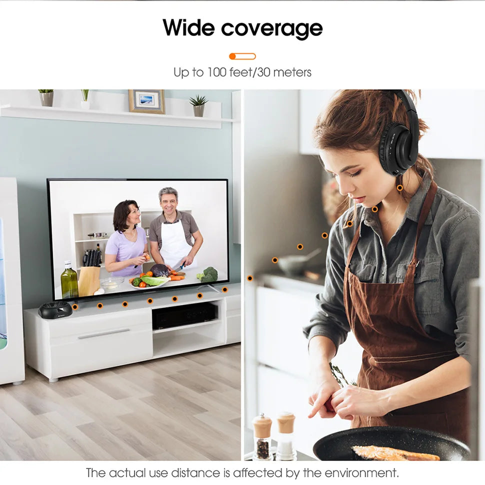 Retekess Wireless Headphone TA006 TV Watching Rechargeable Wireless Earphone with Transmitter Support Coaxial Fiber 3.5 AUX RCA