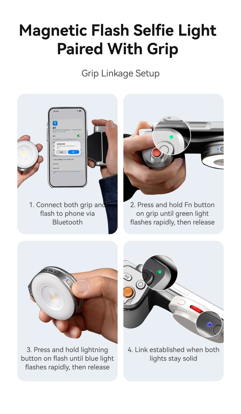 TELESIN Magnetic Phone Camera Shoot Hand Grip 3200Mha Powerbank Wireless Charging Phone Holder Shooting Aid for Iphone Andriod