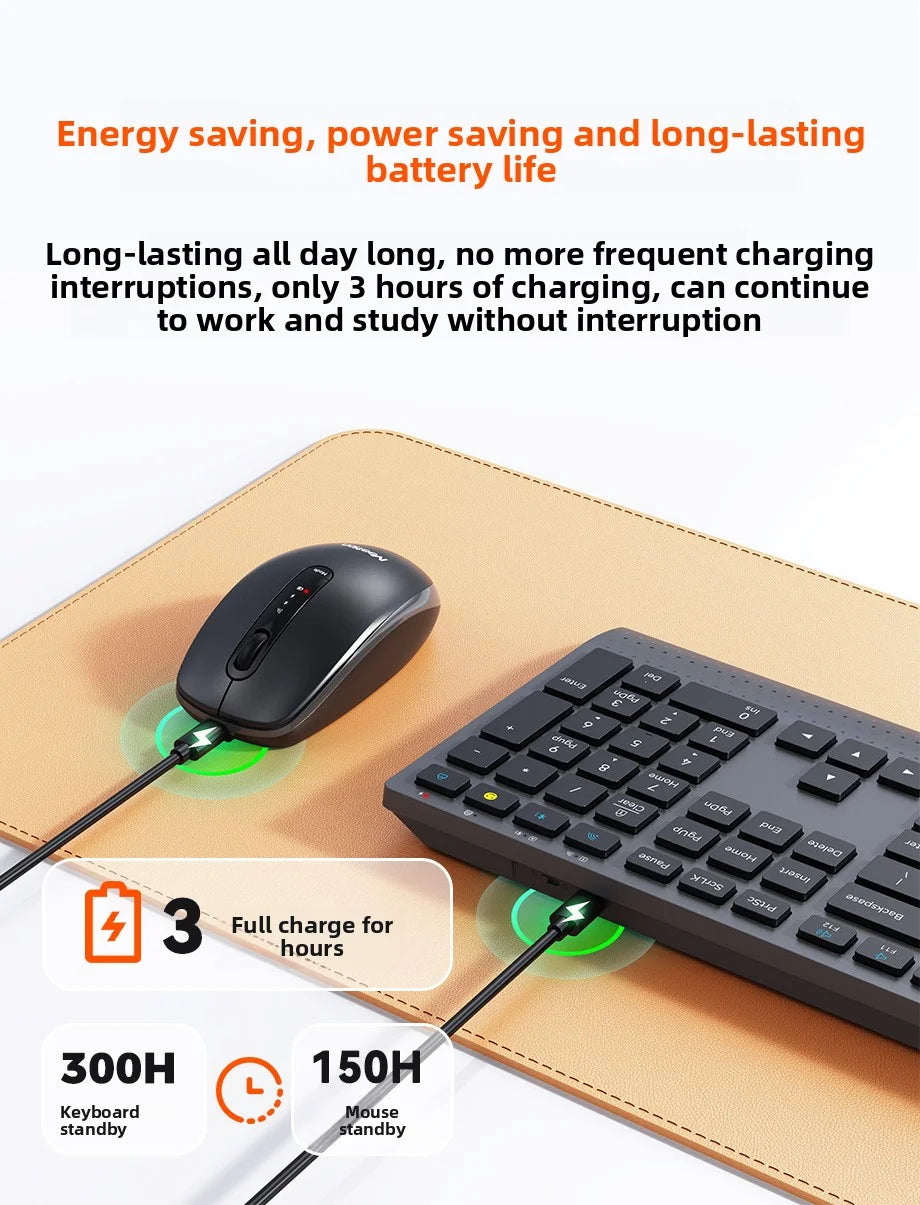 2.4G/Bluetooth Dual-Mode Wireless Keyboard And Mouse Combo,Full-Size Rechargeable Keyboard Mouse Set For Windows PC Office Work
