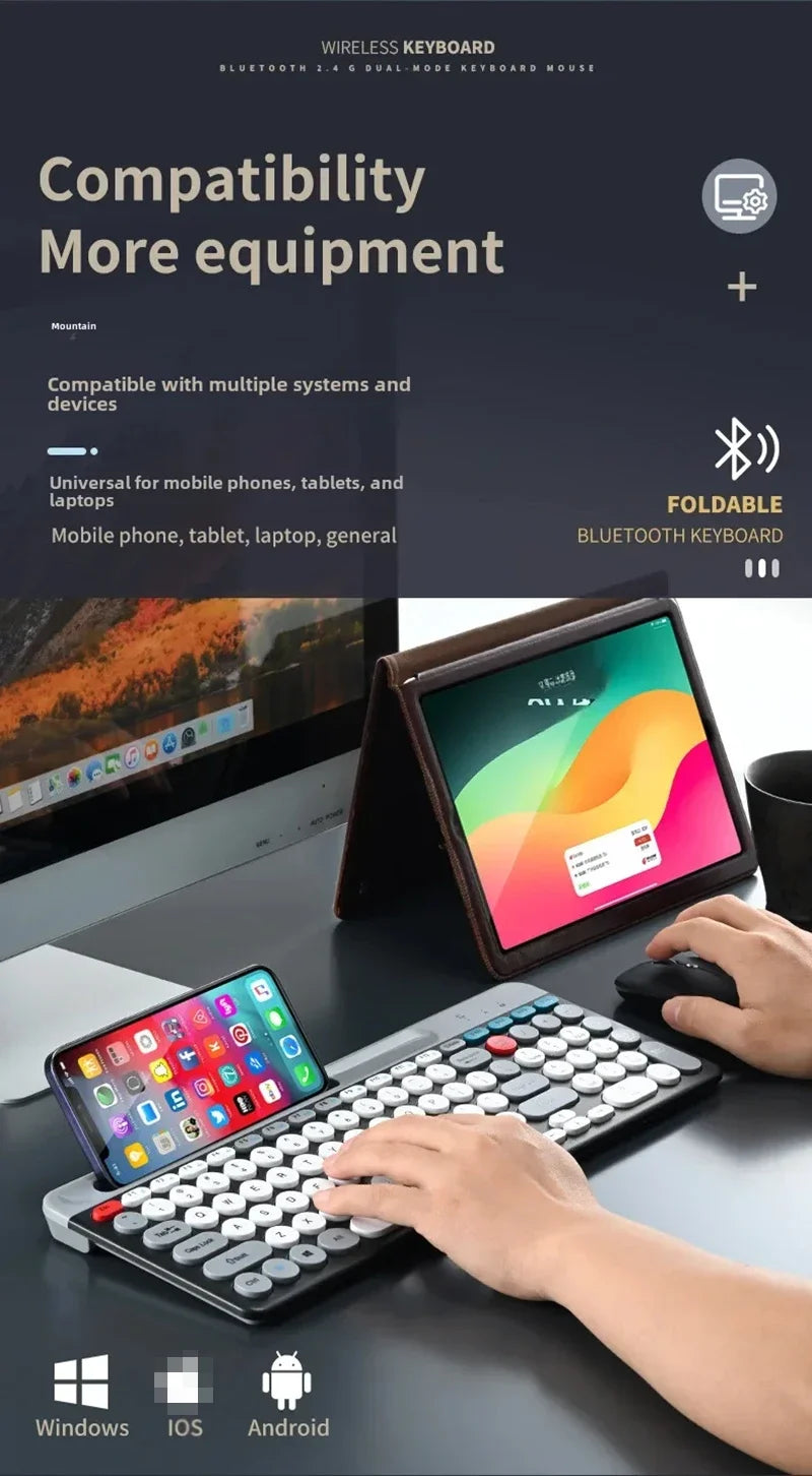 2.4G Wireless Keyboard Mouse Combo Portable Bluetooth Colorful Keyboard Rechargeable Silent for Tablet Laptop Desktop Computer