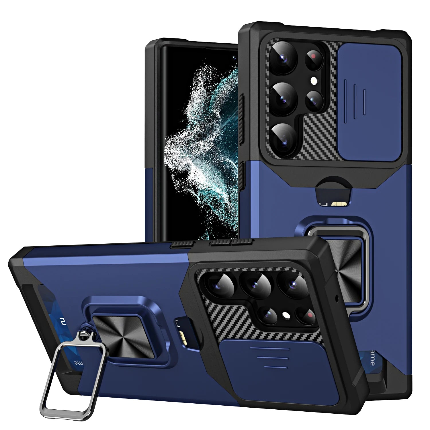 Card Slot Wallet Ring Holder Case For Samsung Galaxy S25 S24 S23 S22 Ultra S22 S23 Plus S21 Armor Kickstand Bumpers Cover
