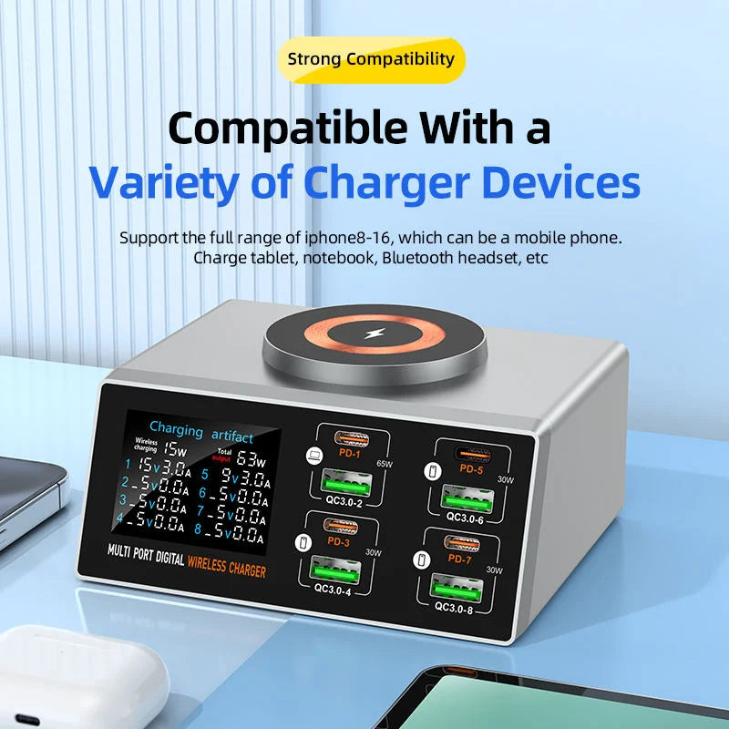 140W Smart Quick Charger 8-Port USB Fast Charging Station for Multiple Android Phone Travel Home Office Party Hotel Restaurant
