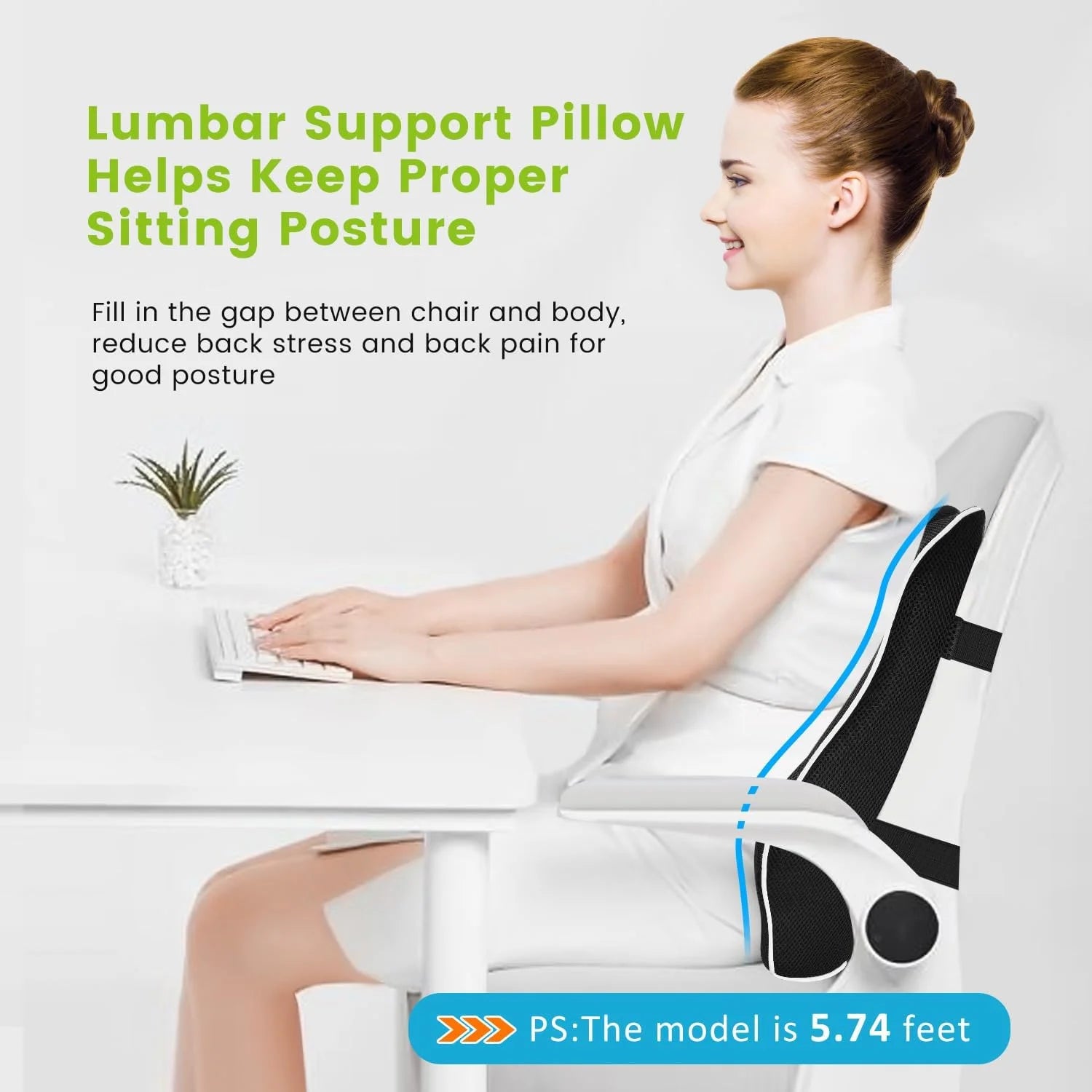 1pc Lumbar Support Pillow for Lower Back,Posture,Memory Foam Cushion with Adjustable Spinal, Breathable Mesh Cover