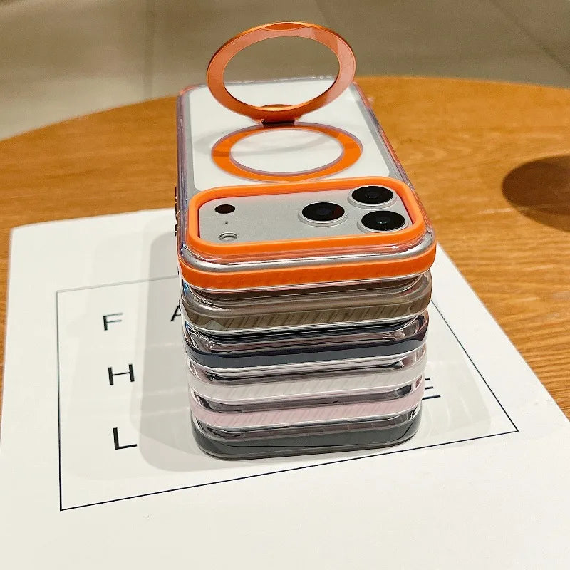 Luxury Matte Translucent Magnetic Ring Stand Armor Case For iPhone 17 Pro Max 16 15 For Magsafe Wireless Charge Shockproof Cover
