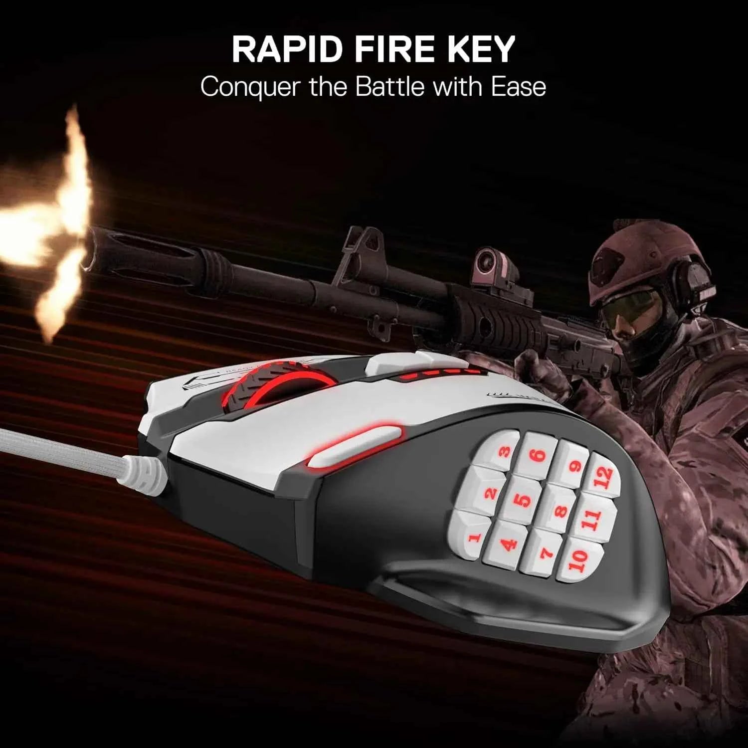 Redragon M908 Impact RGB MMO Gaming Mouse Optical Wired Ergonomic Design with Max 24000 DPI High Precision 18 Programmable Butto