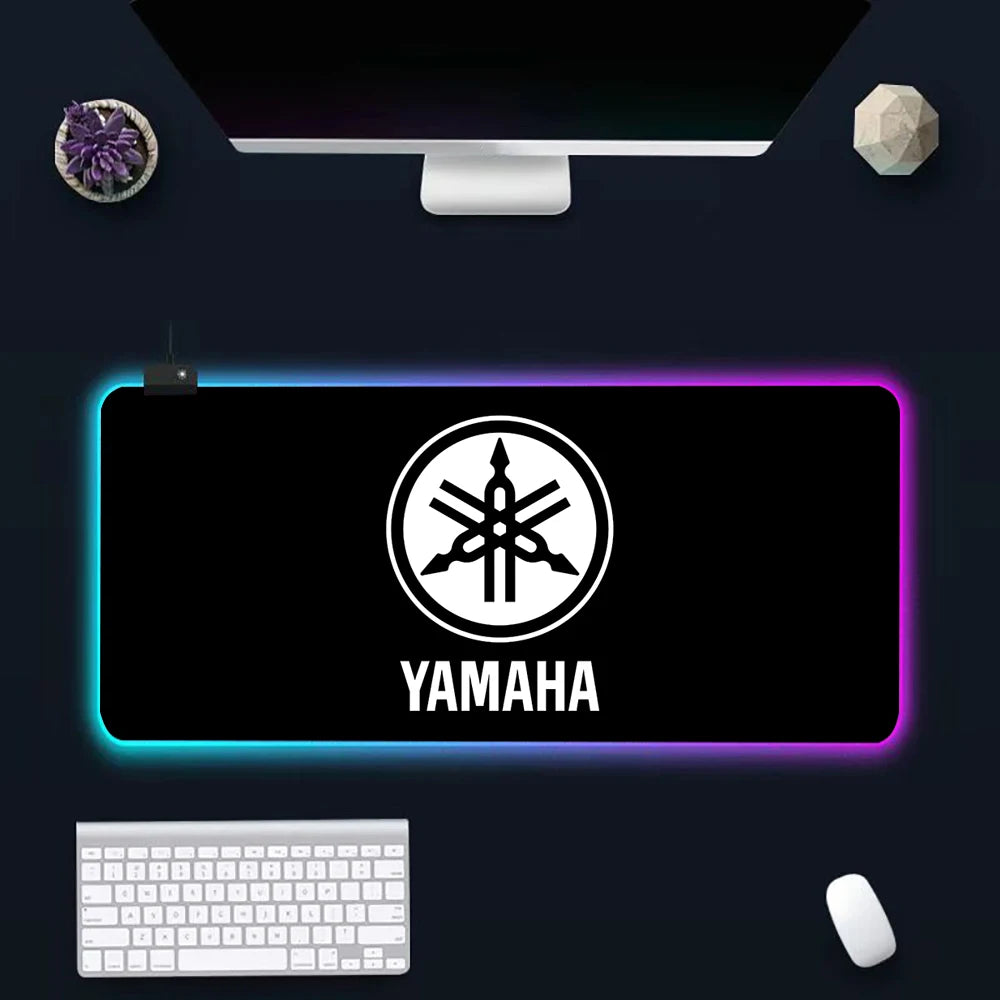 Hot motorcycle racing logo RGB Pc Gamer Keyboard Mouse Pad Mousepad LED Glowing Mouse Mats Rubber Gaming Computer Mausepad