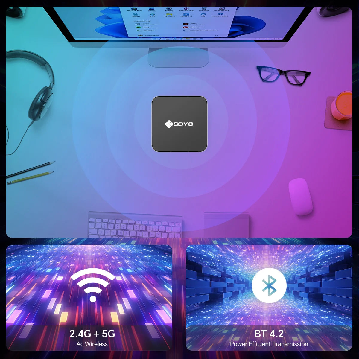 SOYO Mini PC Y5 PLUS Intel I7 4th Gen 8GB RAM 128GB Y5 Air I5 4th GenWindows 11 Pro WiFi BT4.2 Office Desktop Computer HDMI*2 RJ45*1 USB3.0*4 3.3GHZ 4K 60fps Graphics