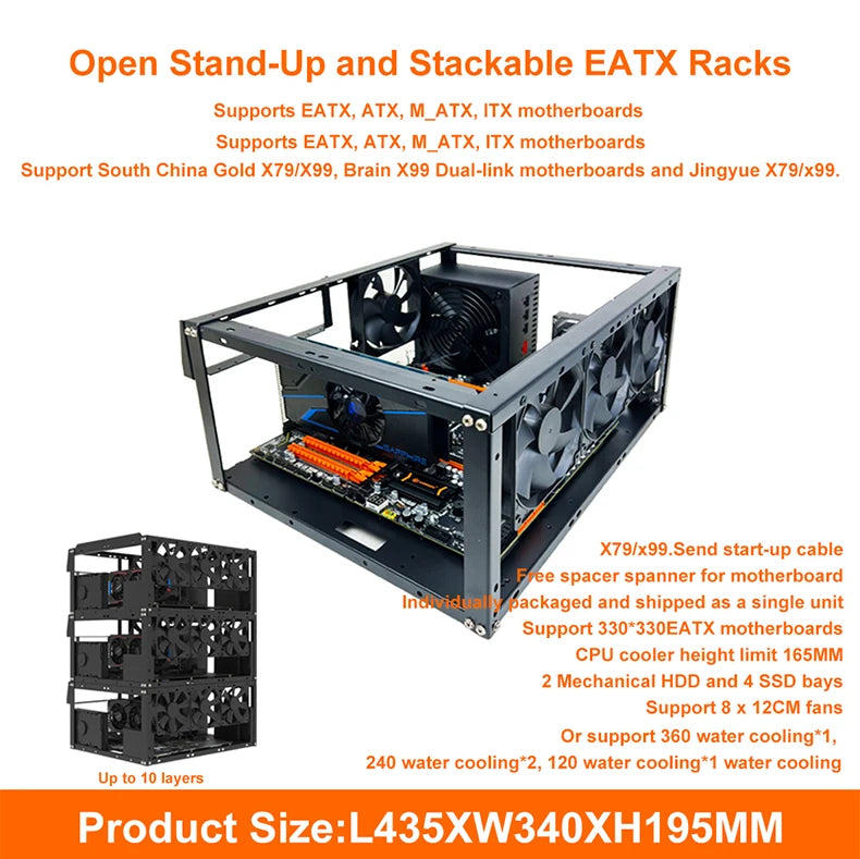 DIY Computer Motherboard Case Rack Aluminum Frame Chassis Cooling Rack Stand Open Chassis Support Bracket Good Heat Dissipation