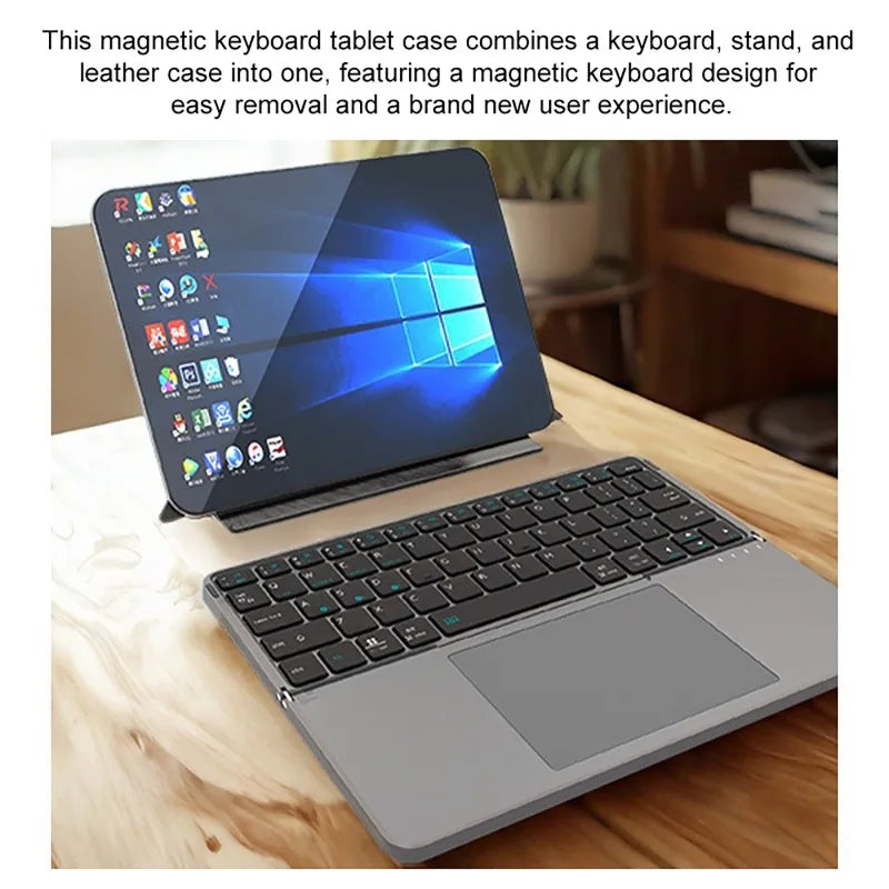 Multi-functional Wireless Bluetooth 5.0 Folding Keyboard for Tablet/Phone/PC Detachable Leather Stand Touch Portable Keyboard