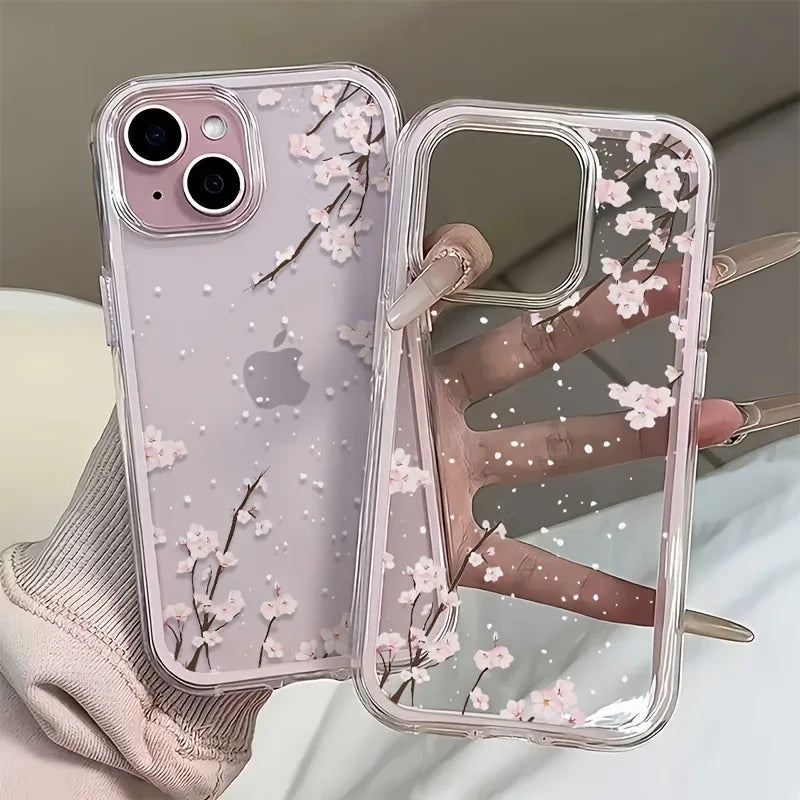 Beautiful Cherry Blossom Snowflake Colorful 2-in-1 Soft Transparent Phone Case for iPhone 17 16 15 14 13 12 11 Pro Max Phone