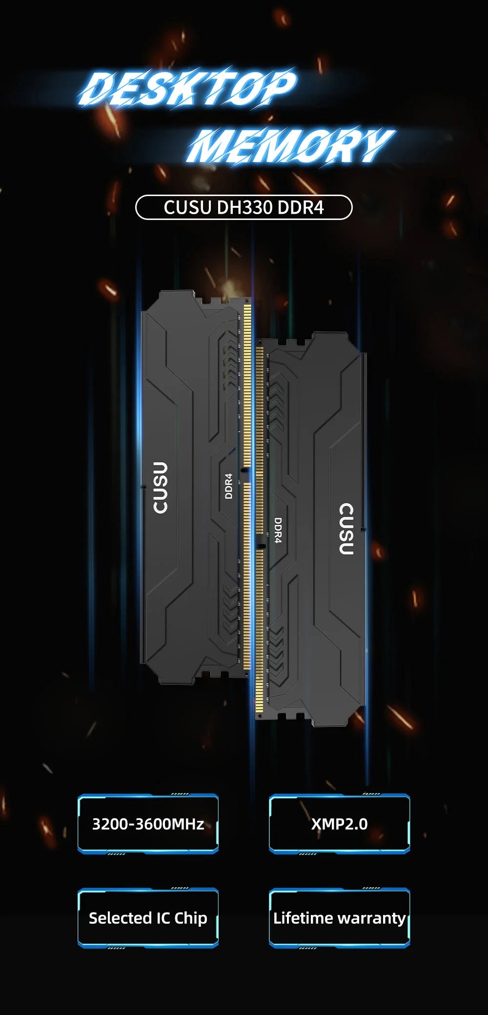 CUSU RAM DDR4 8GB 16GB Memory 3200MHz 3600MHz DDR5 5600MHz 6400MHz Desktop Ram 288pin Udimm for Intel AMD Motherboard