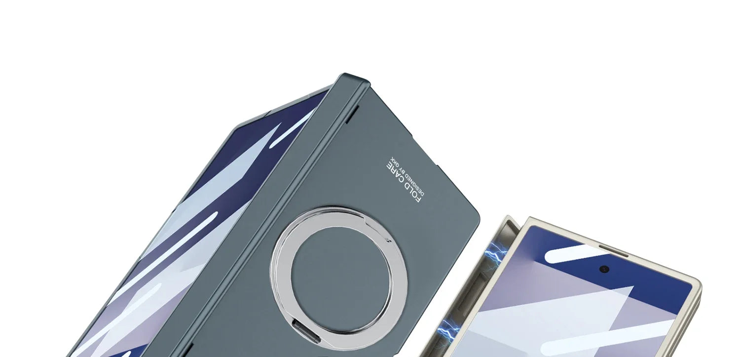 Magsafe Rotating Bracket Case For Samsung Galaxy Z Fold 7 Skin-feel Matte With Glass Film ZFold7 Magnetic Hinge Protective Cover