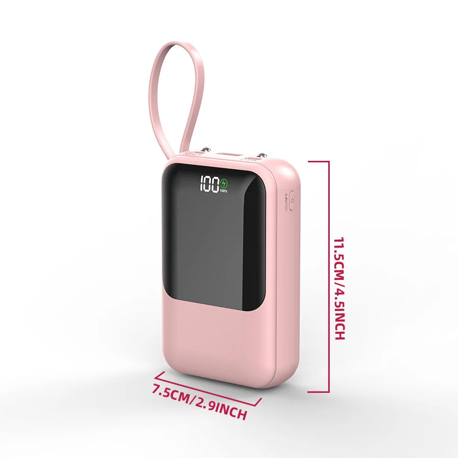 10000mAh Portable Power Bank for Universal Devices Super Fast Charging with Built-in Cable Large Capacity Power Bank for iPhone Samsung Huawei Xiaomi