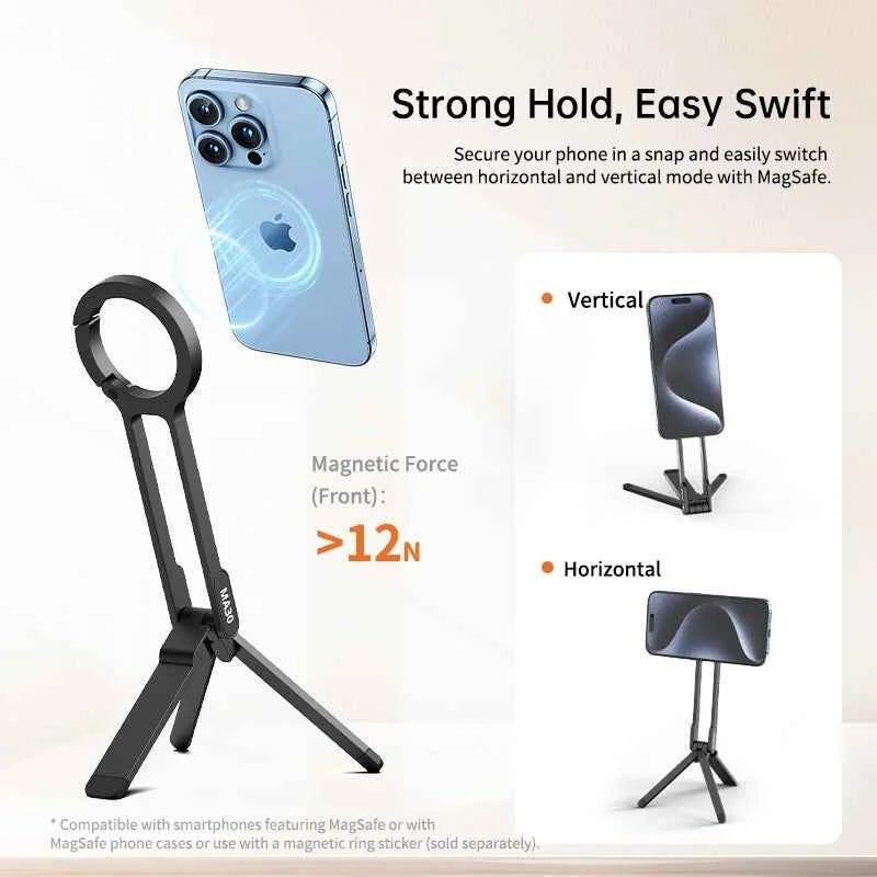 Ulanzi MA30 Carabiner-Mounted Phone Tripod for iPhone 15 14 13 12 Pro/Pro Max Dual-sided Magnet Tripod Desk Mount Phone Handle