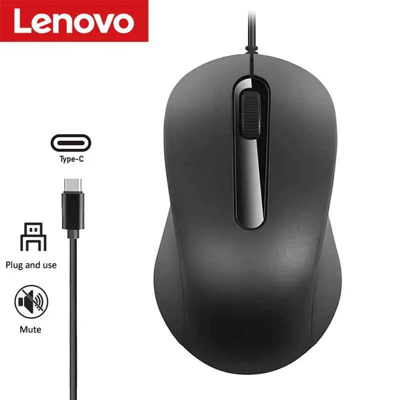 Lenovo Wired Mouse Type-C Plug Ergonomic Design Tablet Notebook Office Optical Silent Mouse For PC Android IOS