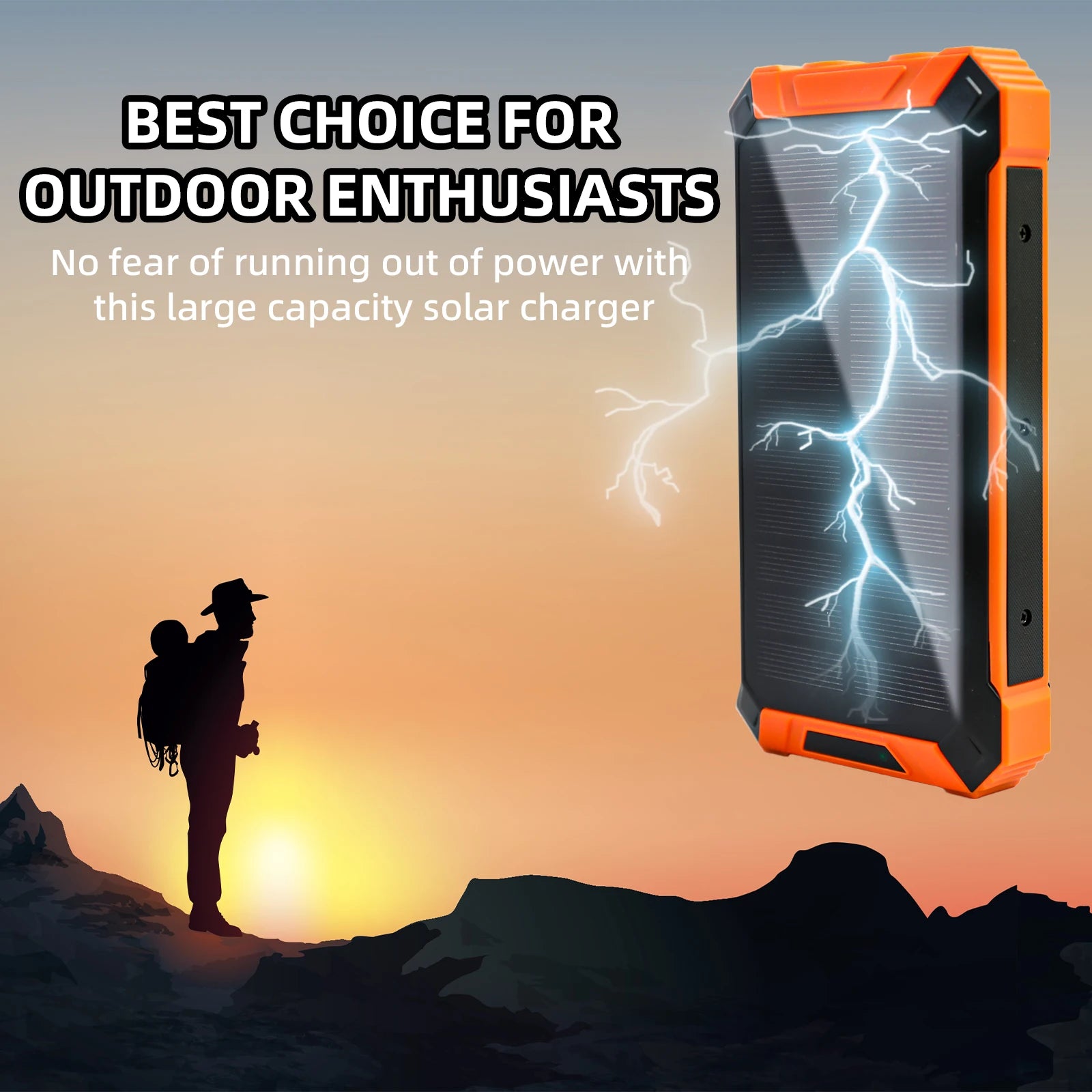 20000mAh Portable Solar Power Bank Wireless Charging 18W Dual LED Lights 4 Built-in Charging for iPhone Android Phones AirPods
