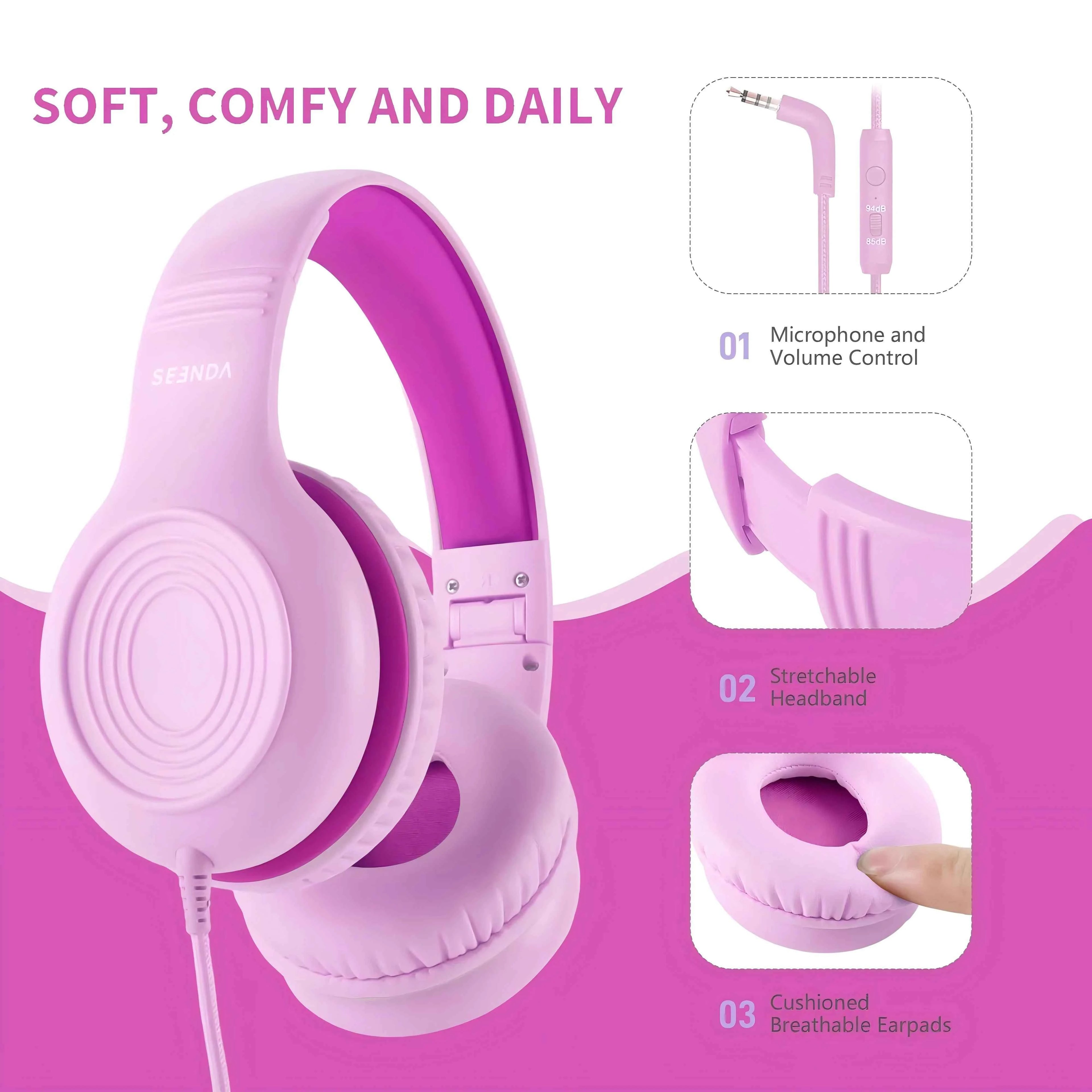 Wired Headphones with Microphone Foldable Adjustable Over Ear Kids Headphones for Girls Boys Children