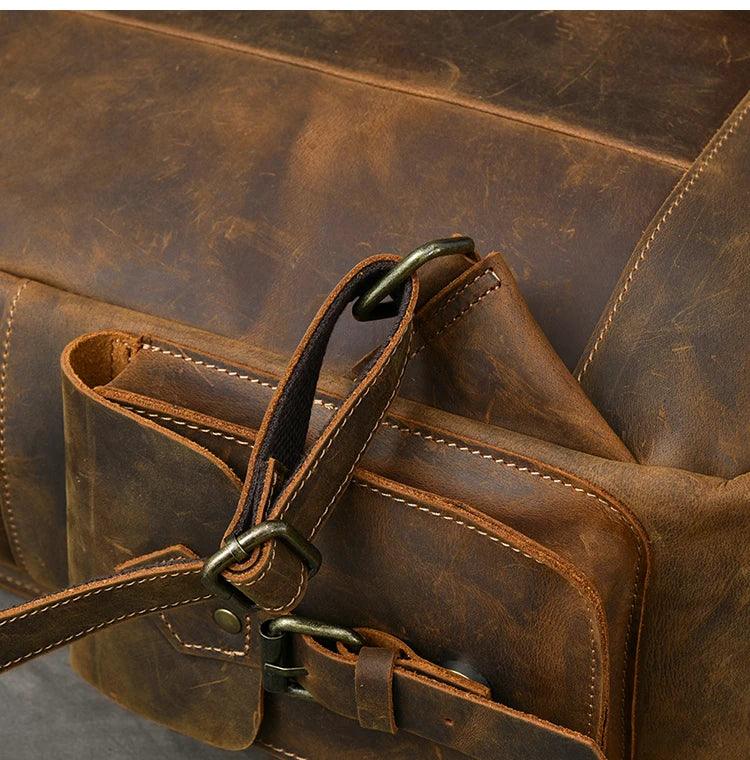 Vintage Crazy Horse Genuine Leather Backpack Men Bagpack Cowhide Hiking Backpack 17
