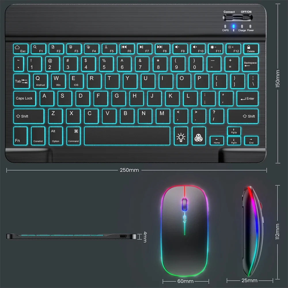 2026 Portable Bluetooth Backlit Keyboard For Xiaomi iPad / iOS Android Windows Tablet Phone Wireless Keyboard With Mouse Spanish