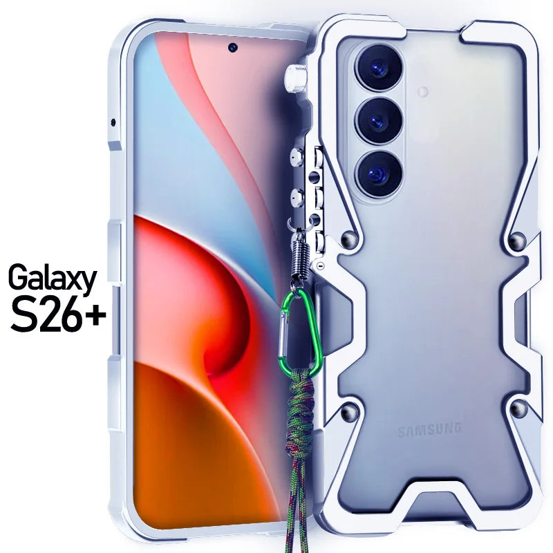 Luxury Armor Metal Aluminum Phone Bumper For Samsung Galaxy S26 S25 S24 Ultra + FE Cover Mechanical Purely Handmade Skull Case