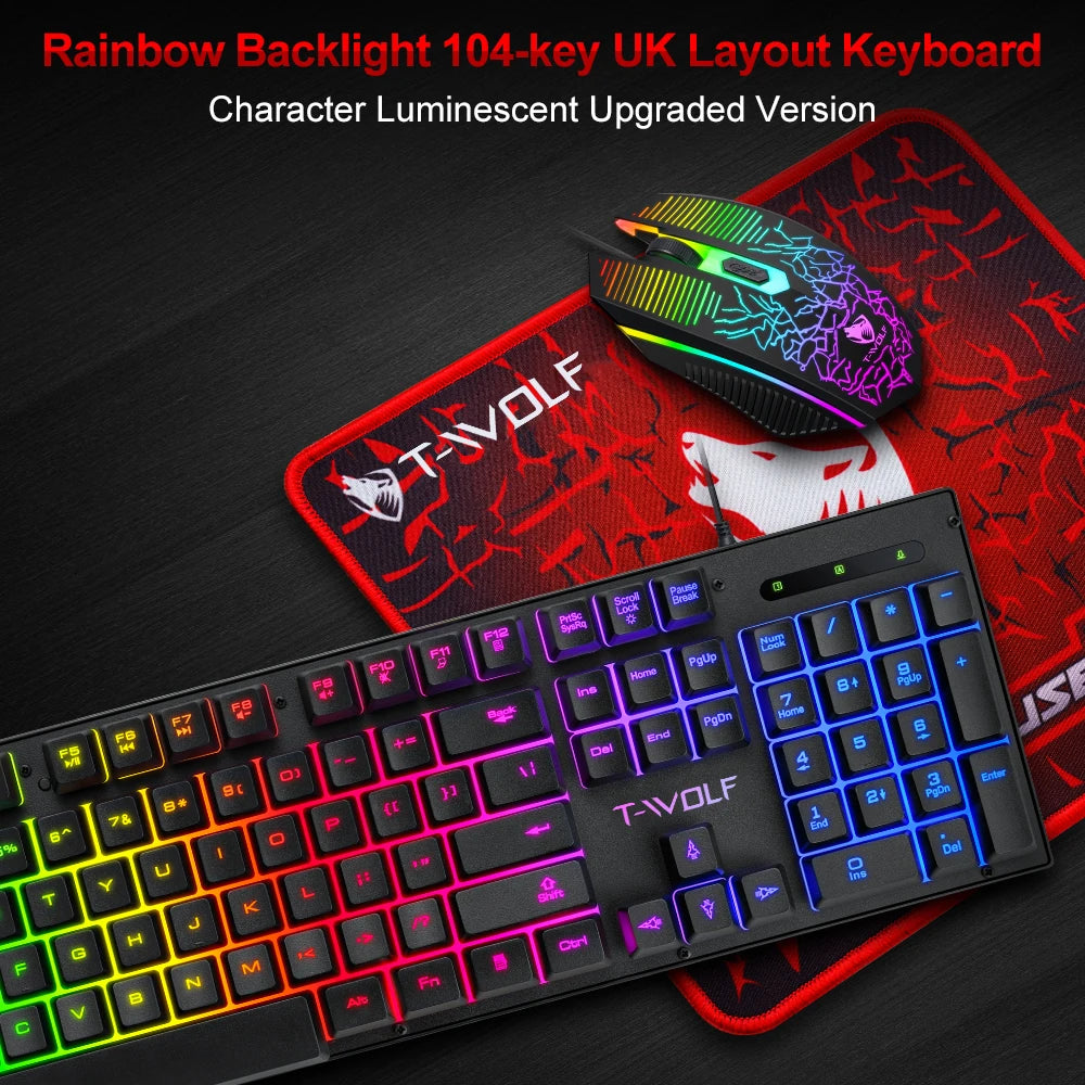 Electronic Sports Set  3 In 1 Wired Backlit Keyboard Gaming Mechanic Kit Waterproof Luminous 104 Key Keyboard Mouse Set 2025 NEW