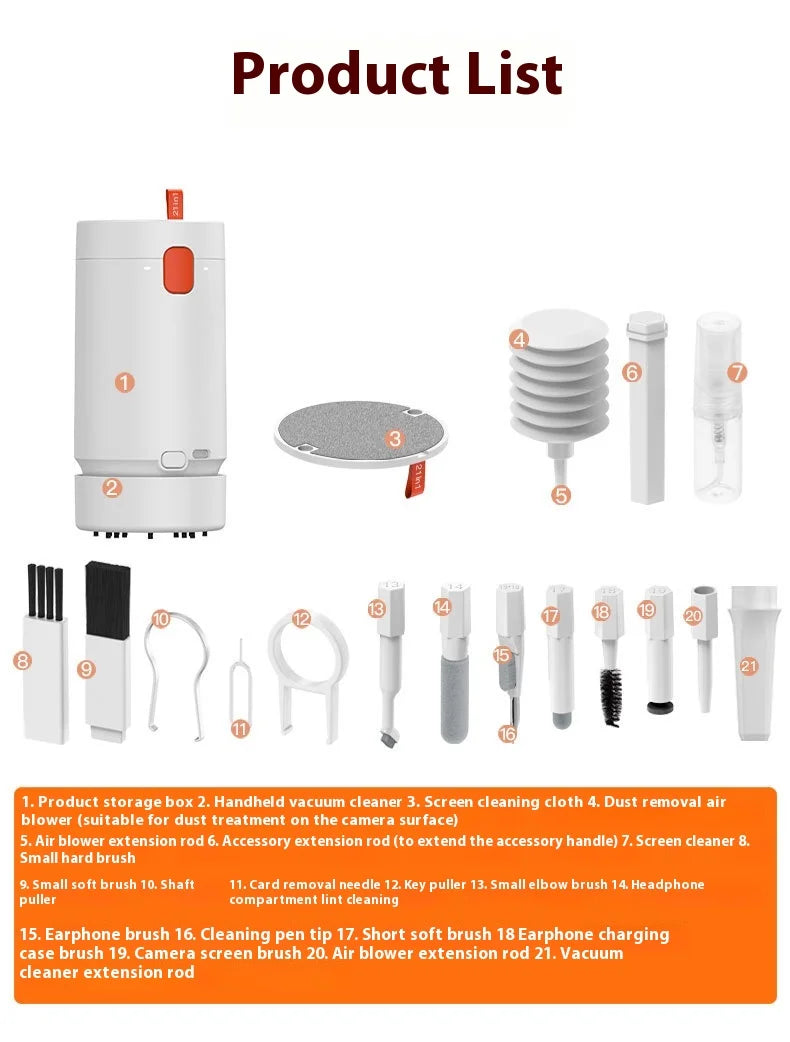 21-in-1 Electric Vacuuming Computer Multi-function Cleaning Brush Kit Camera Headset Keyboard Cleaning Supplies (with detergent)
