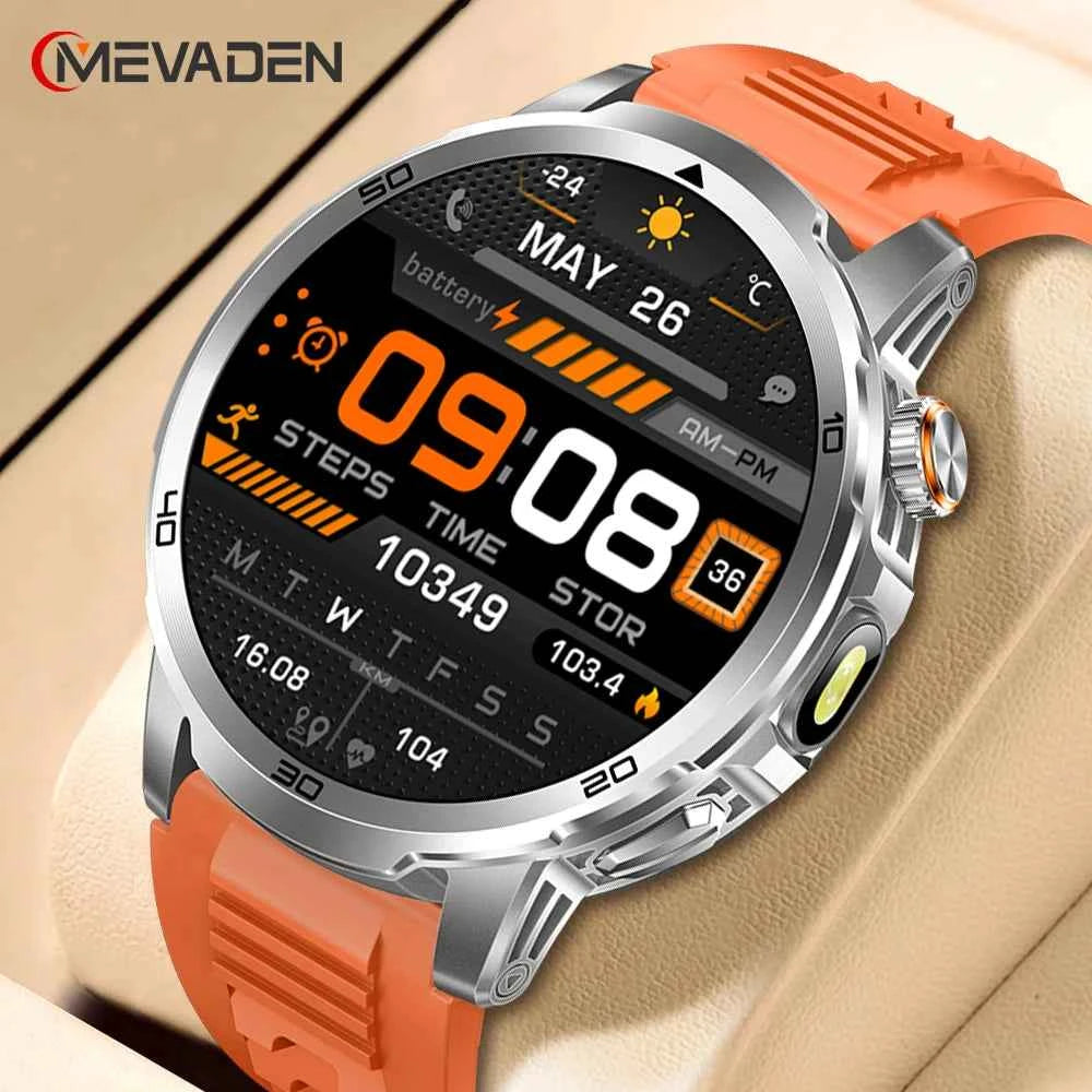MEVADEN 1.85 inch Steel Smart Watch Men Bluetooth Call Smartwatch Sports Flashlight 1000mAh Health Monitor Watch for Male MD60